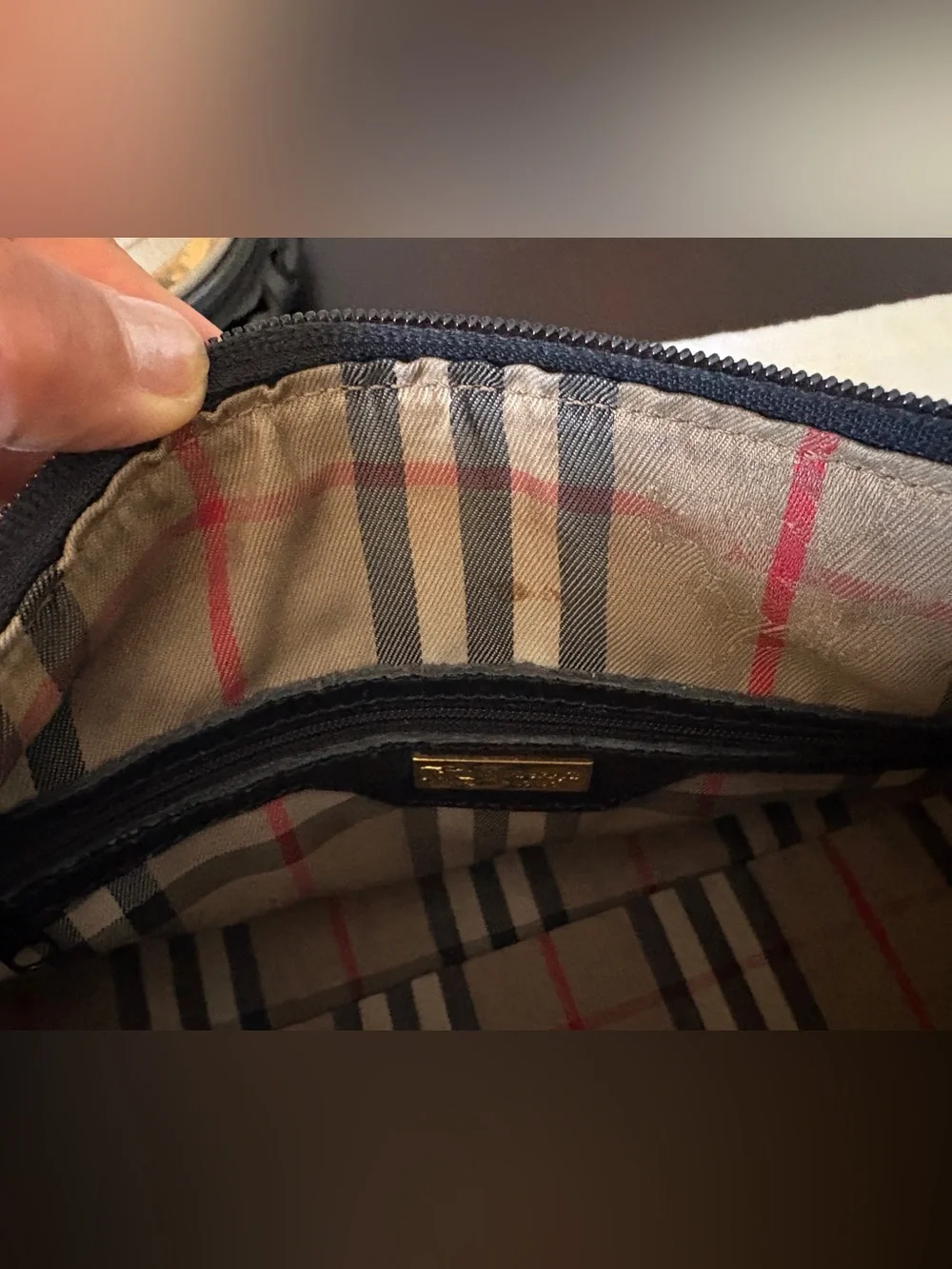 Authentic Vintage Burberrys Satchel Boston Bag Black Leather Nova Check 80-90s